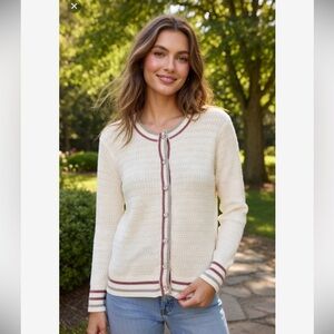 Brooks Brothers Supima Cotton Cardigan Ivory white pink Metallic SZ Large